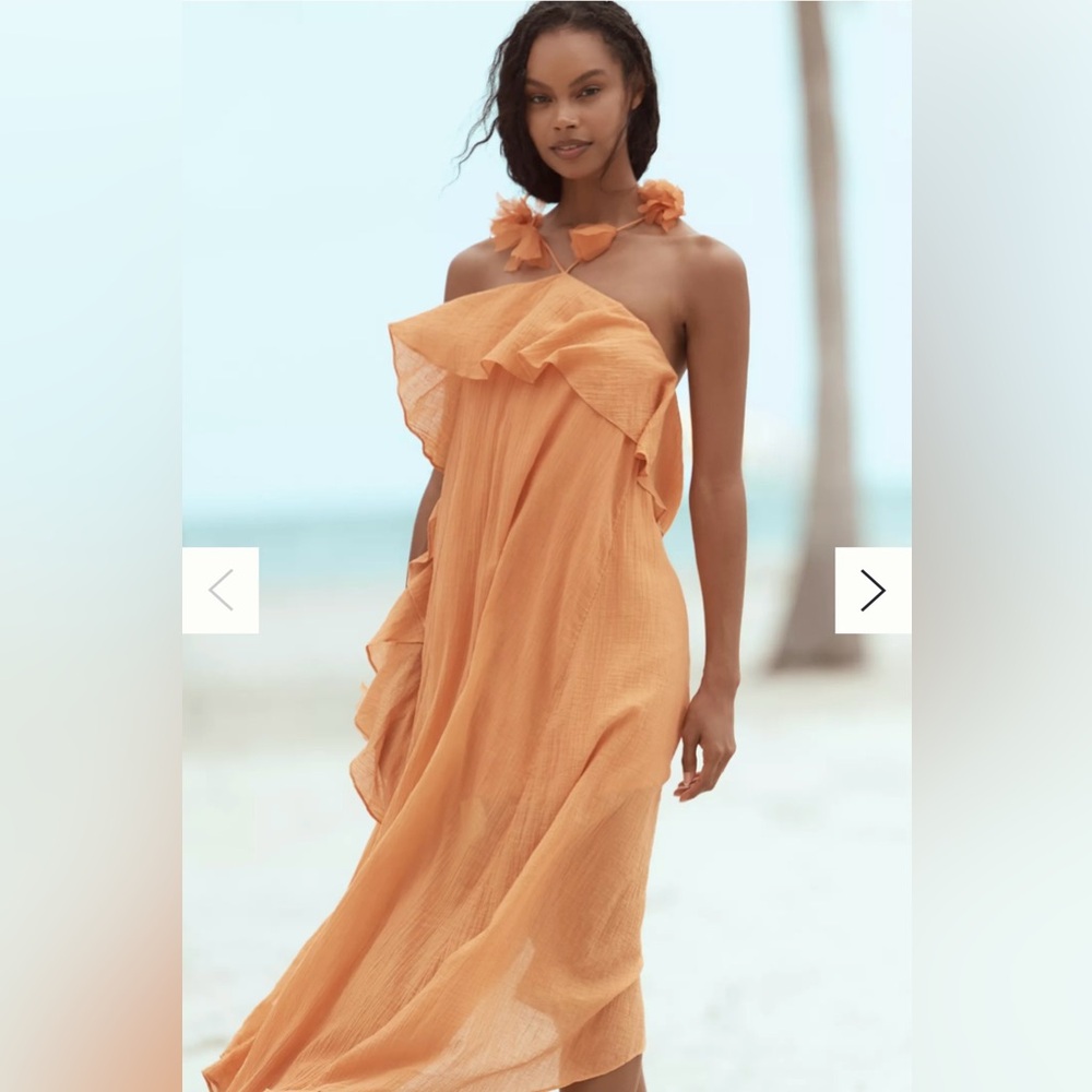 Celandine by Anthropologie Halter Maxi Dress in Peach Size S
